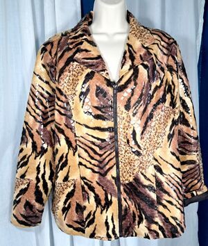 Selene Sport Tiger Leopard  Animal Print Zip Jacket Textured Long Sleeve 16